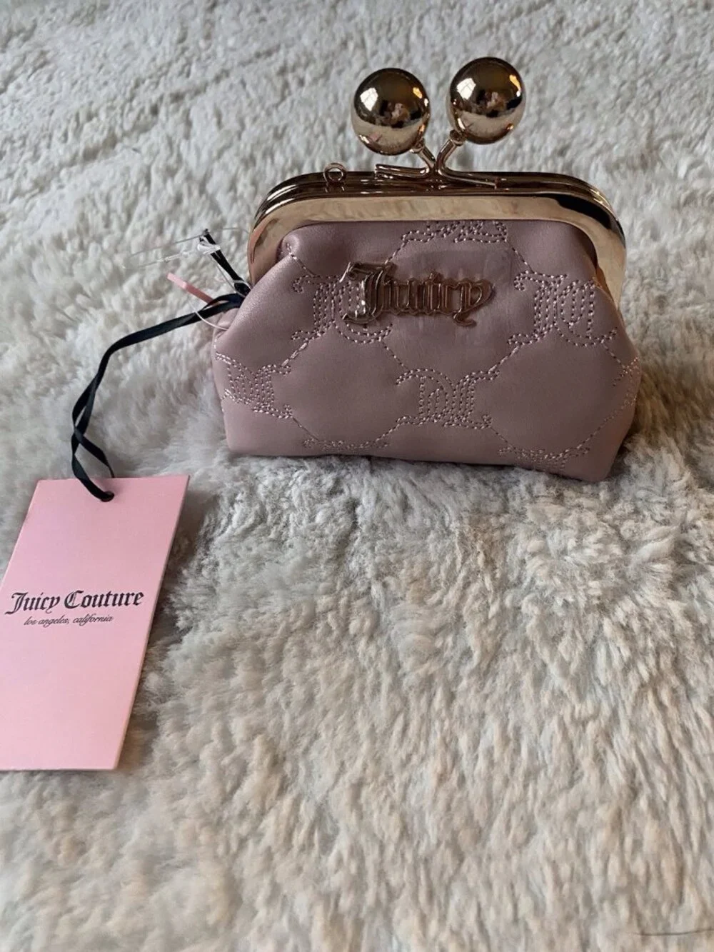 Juicy Couture‎ Flawless Kisslock Coin Purse W/Chain Strap Dusty Blush NEW